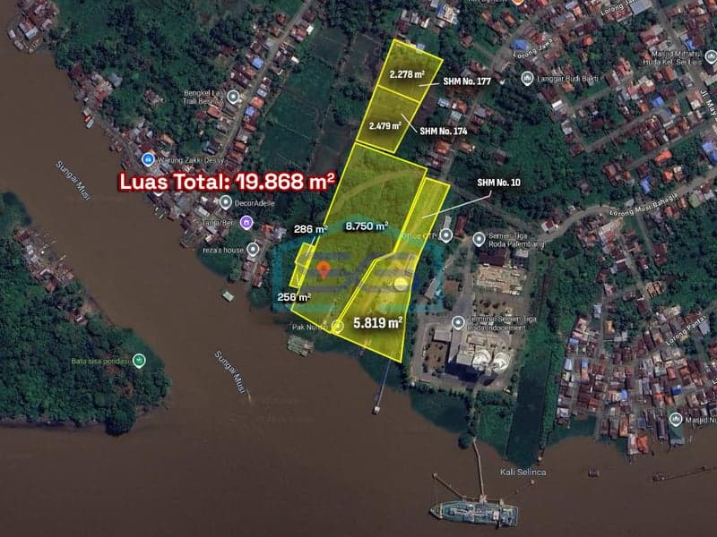 For Sale Industrial Land in Palembang City, South Sumatra Land Area 19868 sqm
