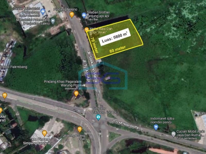Dijual Tanah Keras Kota Palembang, Sumatera Selatan Luas Tanah 5600 m²