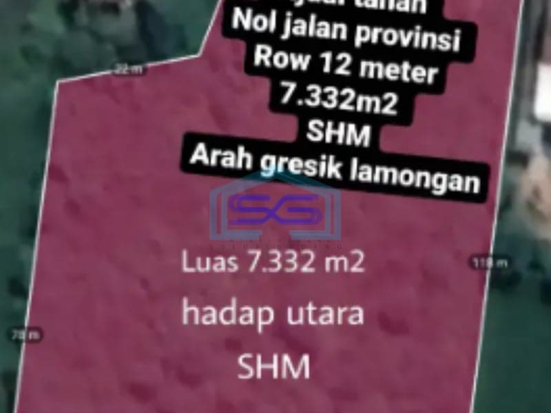 Dijual Tanah di Raya Balongpanggang Gresik Jawa Timur Luas Tanah 7332m2