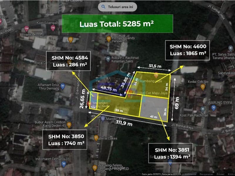 Dijual Lahan Tanah Lorok Pakjo, Kota Palembang, Sumatera Selatan Luas Tanah 5200 m²