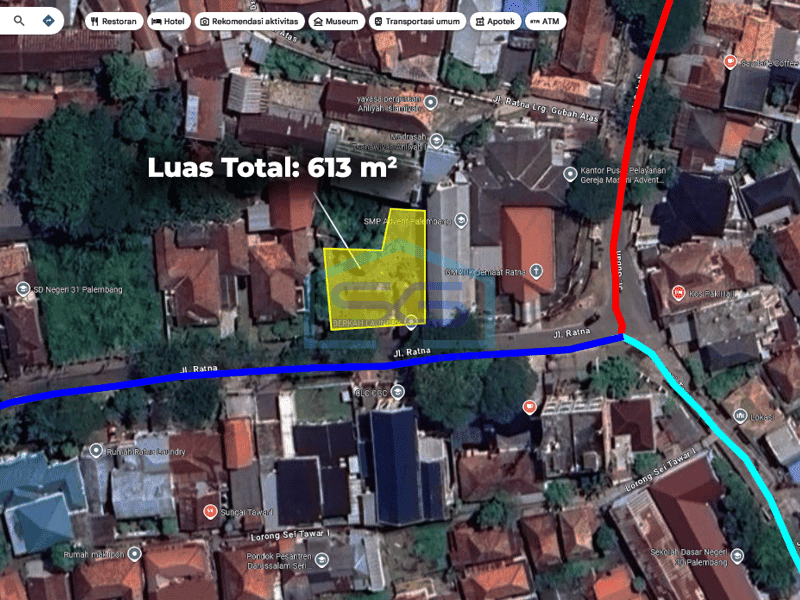 Dijual Tanah Premium di Kota Palembang, Sumatera Selatan Luas Tanah 613 m²