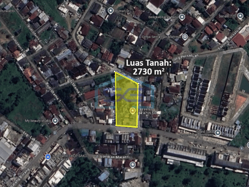 Dijual Tanah Luas di Pinggir Jalan Kota Palembang, Sumatera Selatan Luas Tanah 2730 m²