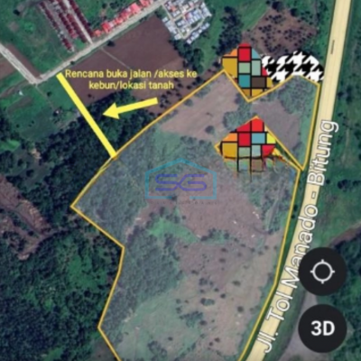 Dijual Tanah 3,4j Di Pinggir Jalan Raya Sawangan Manado DI Tombulu, Minahasa Luas Tanah (PxL)  34000 m²